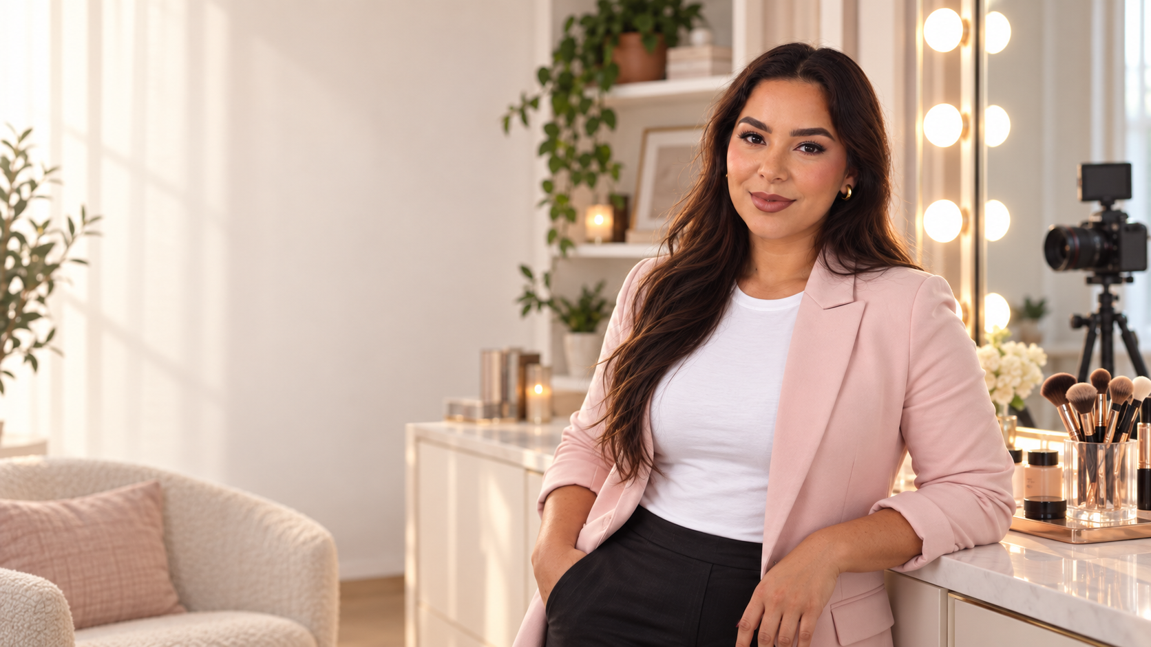 AI-generated studio portrait representing Mabell Media's beauty content production